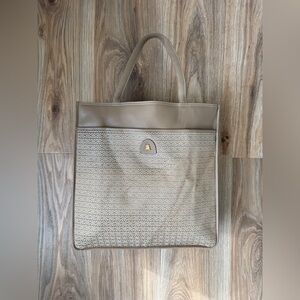 Mark Cross Vintage Cream/Tan Leather & Fabric Tote – Made in Italy – Rare Find